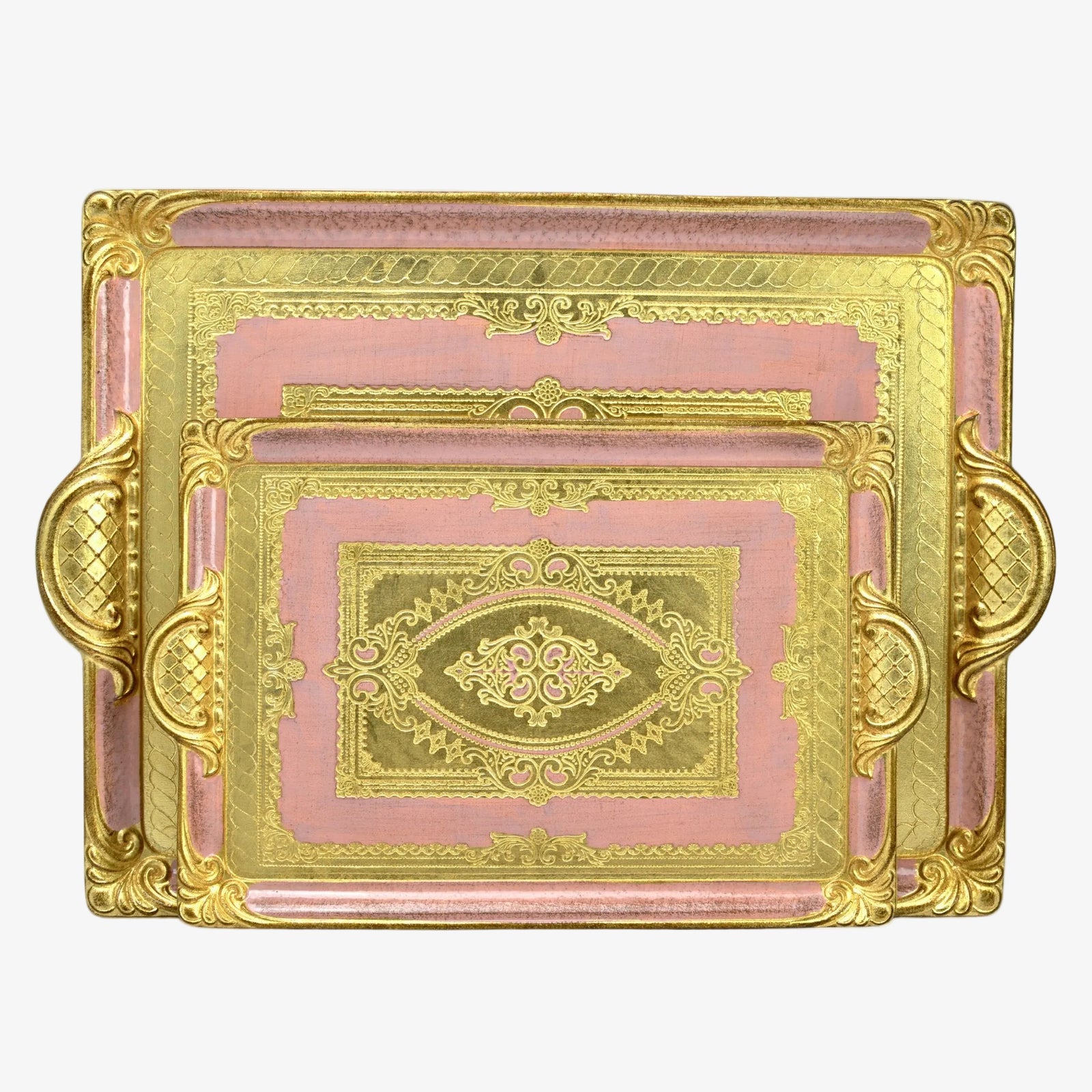 Decorative Florentine carved rectangle tray with handles in multiple colors, made in Italy, by My Italian Decor.