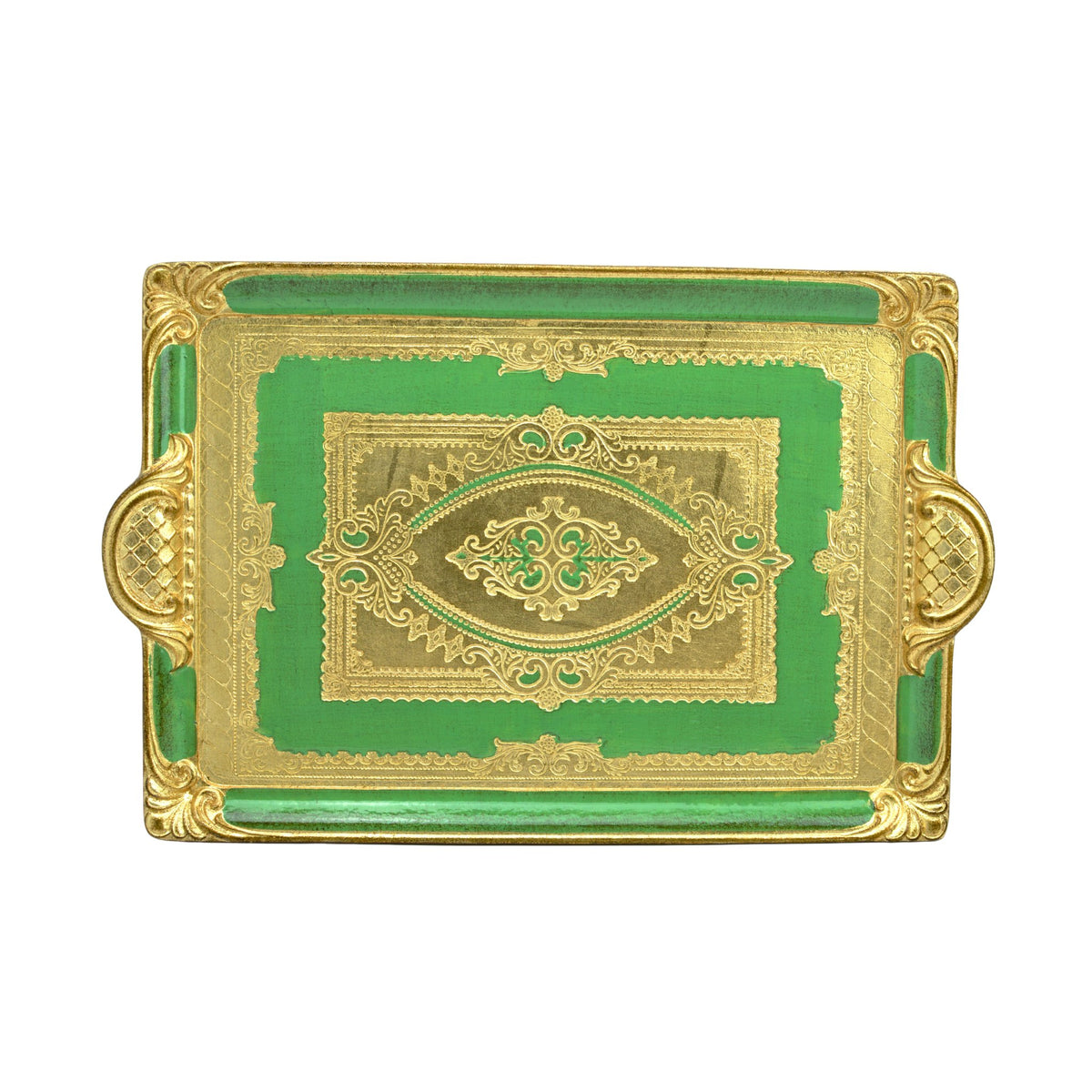 Florentine Carved Rectangle Tray with Handles, M or L, Made in Italy