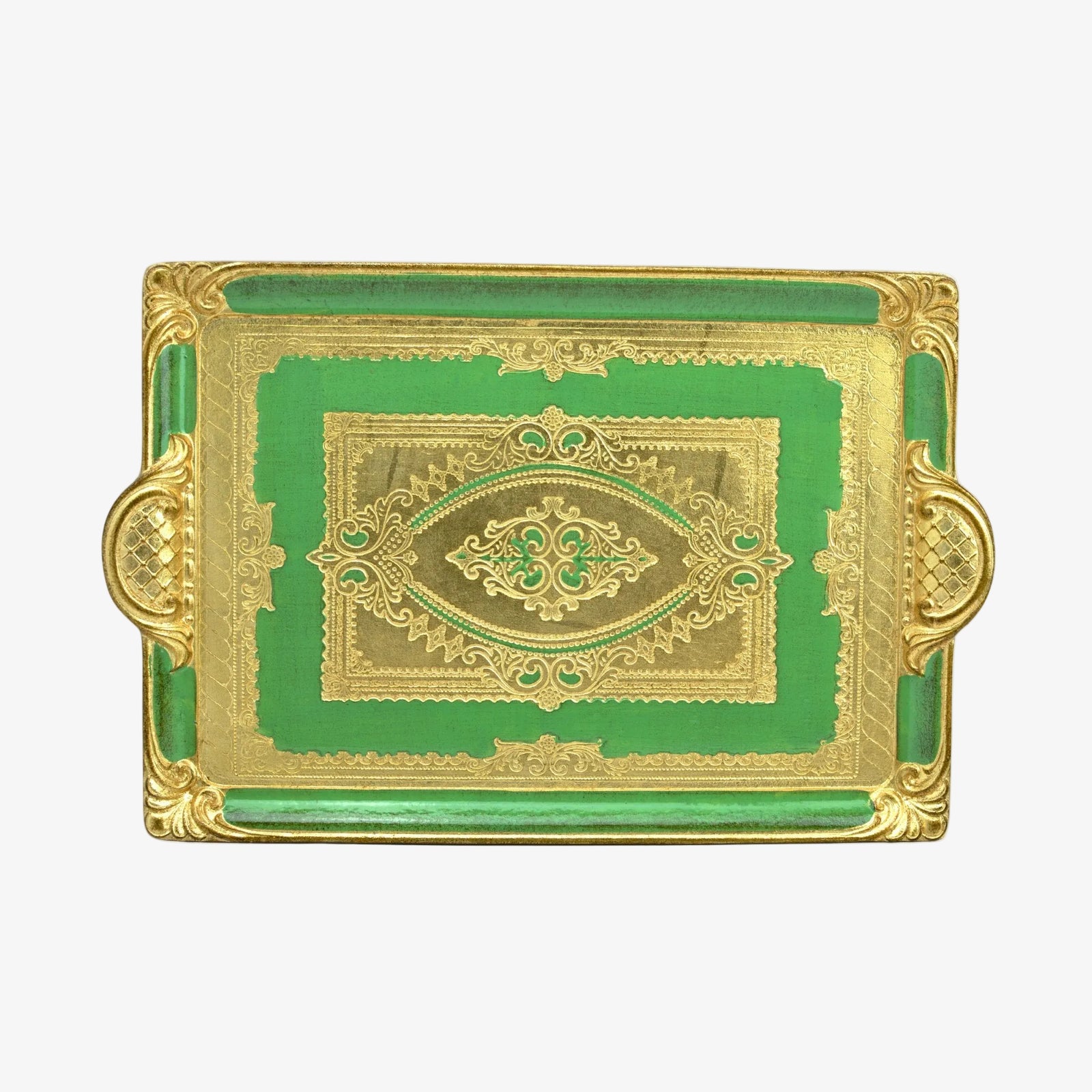Decorative Florentine carved rectangle tray with handles in multiple colors, made in Italy, by My Italian Decor.