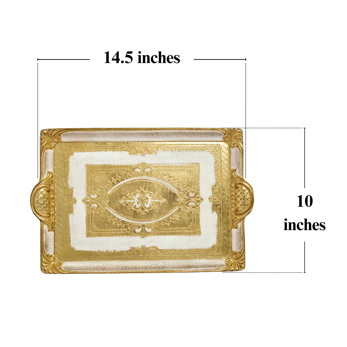 Florentine Carved Rectangle Tray with Handles, M or L, Made in Italy