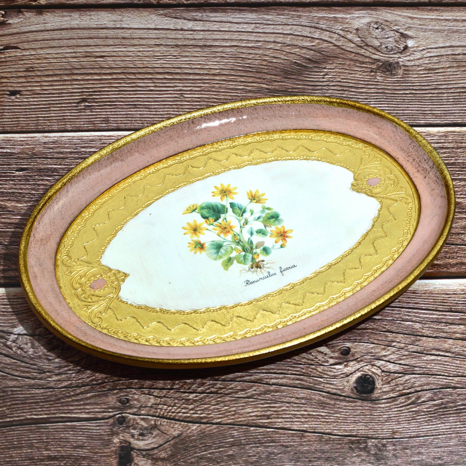 Florentine Carved Wood Botanical Oval Trays - My Italian Decor