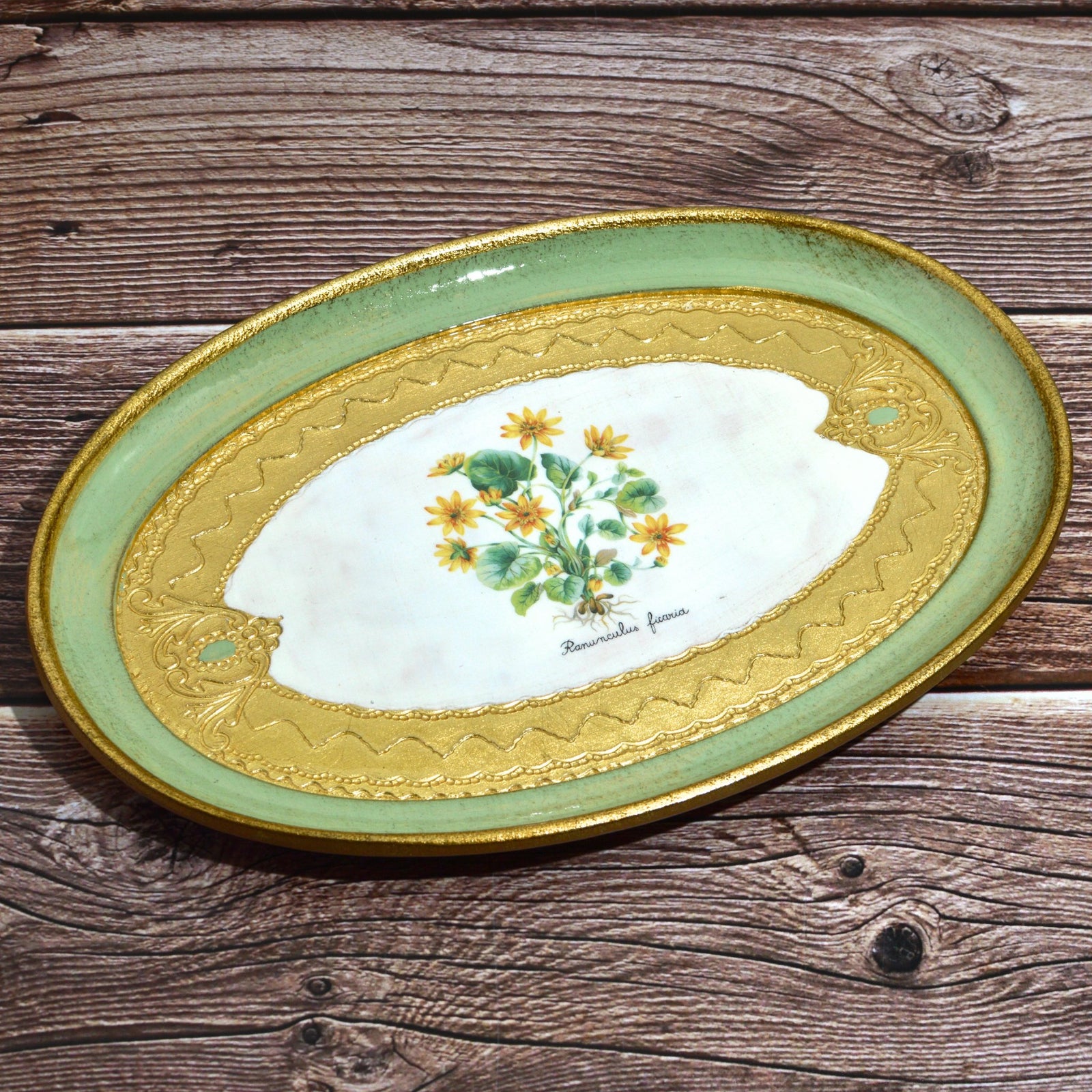 Florentine Carved Wood Botanical Oval Trays - My Italian Decor