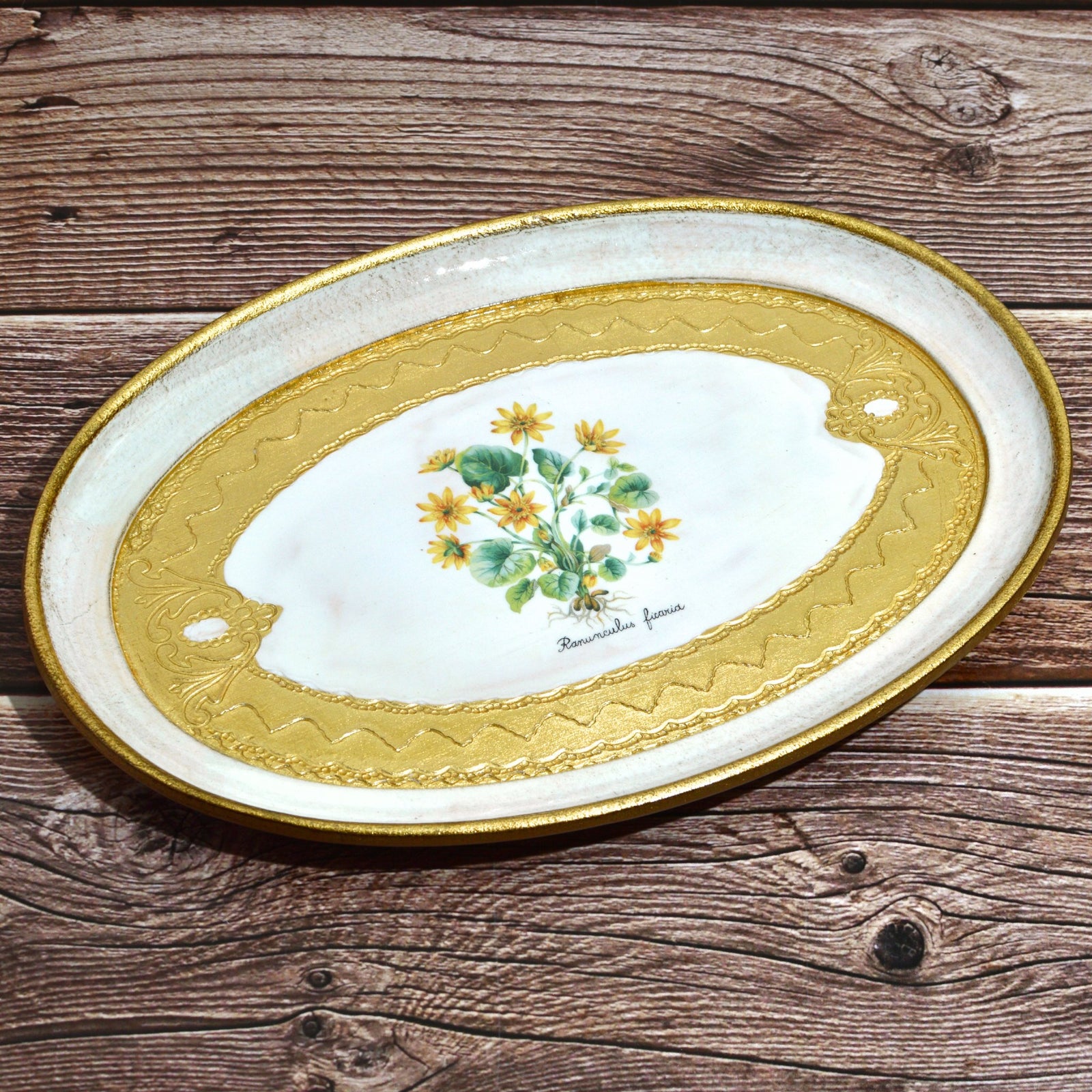 Florentine Carved Wood Botanical Oval Trays - My Italian Decor