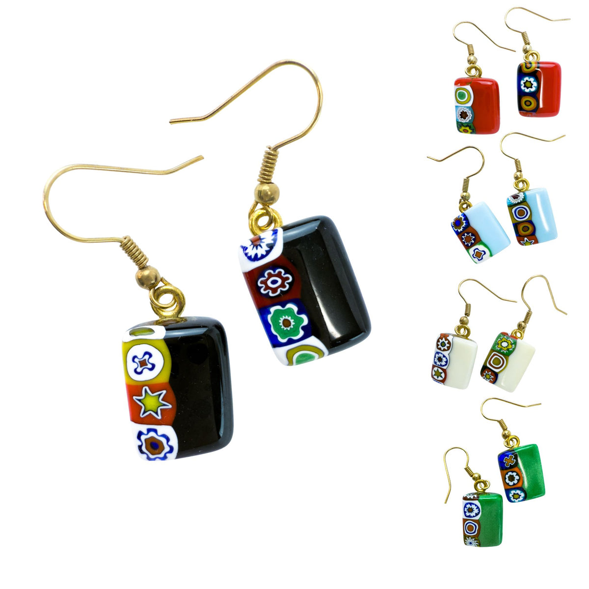 Millefiori Rectangle Earrings, Made in Murano