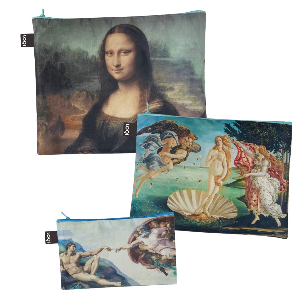 Set of 3 Zipper Pocket Bags - Michelangelo, Bottecelli, Da Vinci Zip Pockets