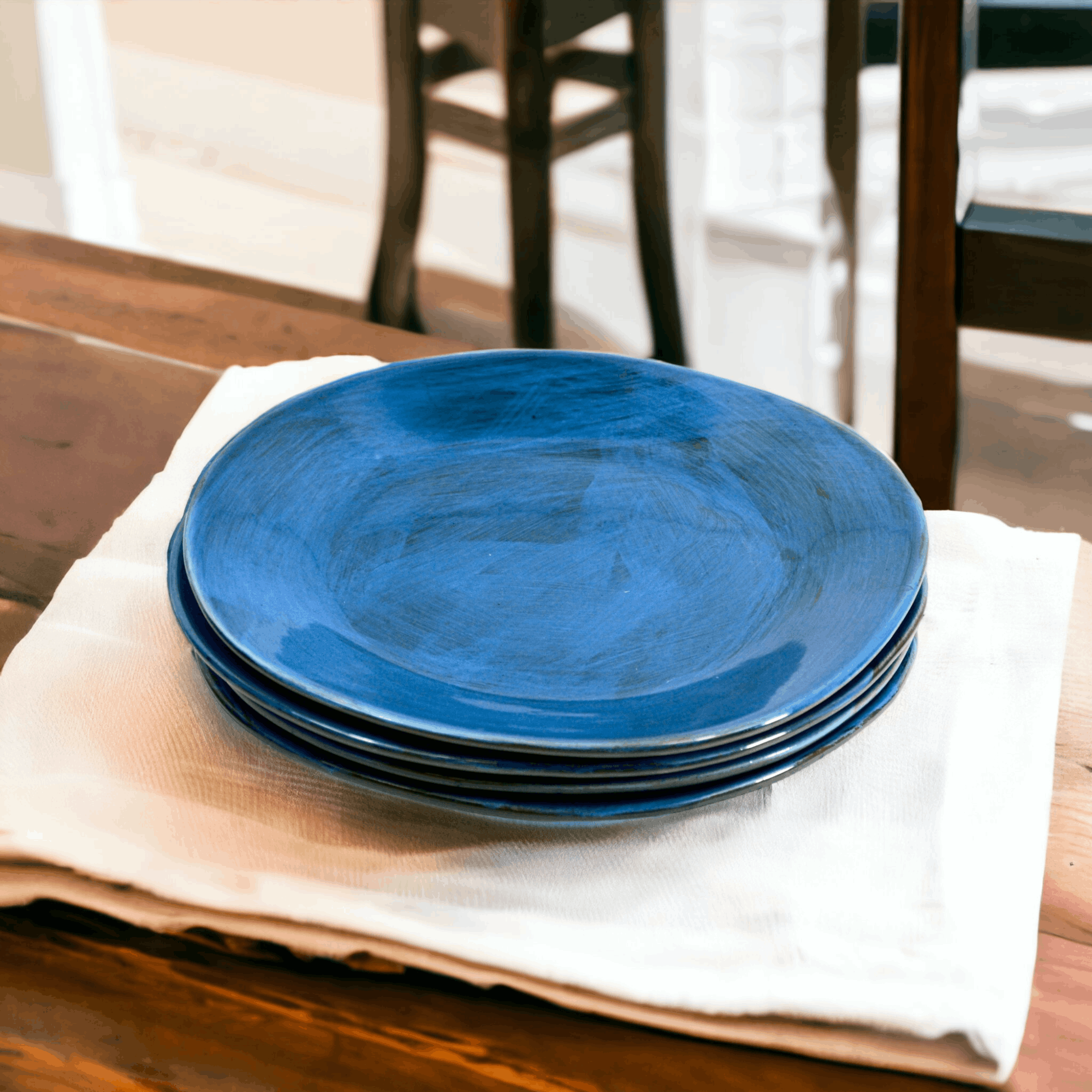 Tuscan Ceramic Dinner Plate Set of 4 Cobalt Blue Made in Italy
