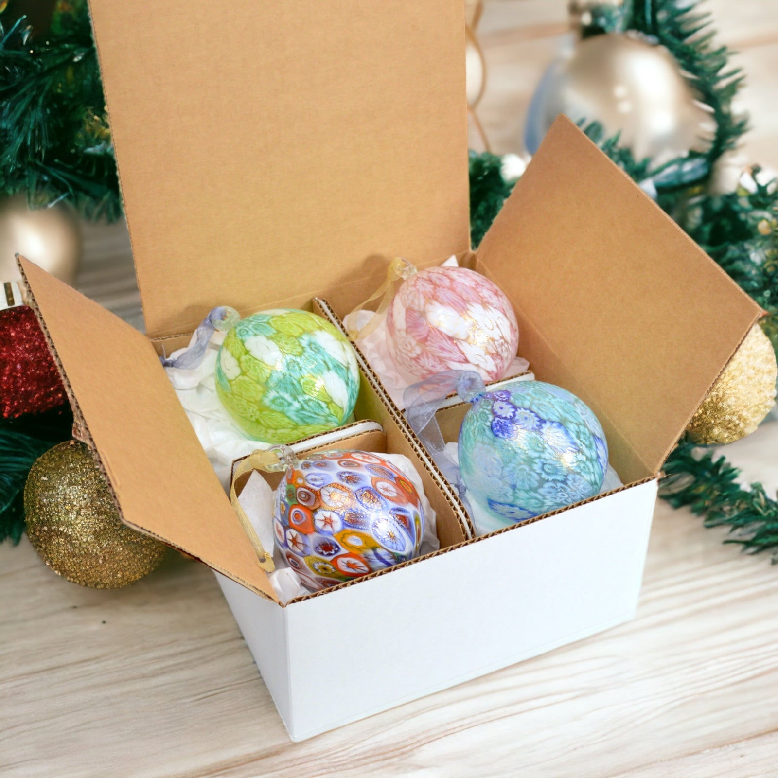 Murano Blown Glass Millefiori Mosaic Holiday Ornament; Multiple colors - My Italian Decor