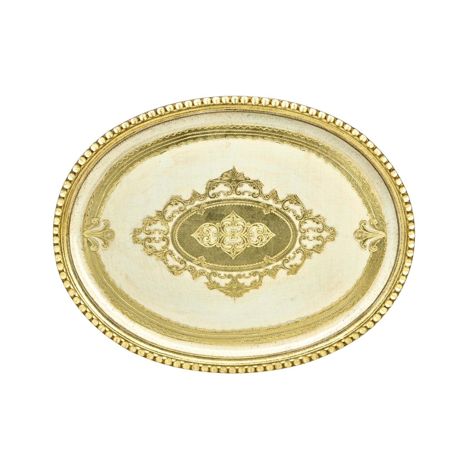 Decorative Florentine wood oval tray with notched edge, available in L or M size, made in Italy, from My Italian Decor.