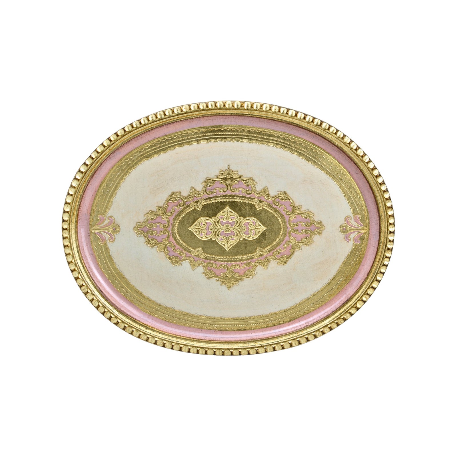 Decorative Florentine wood oval tray with notched edge, available in L or M size, made in Italy, from My Italian Decor.