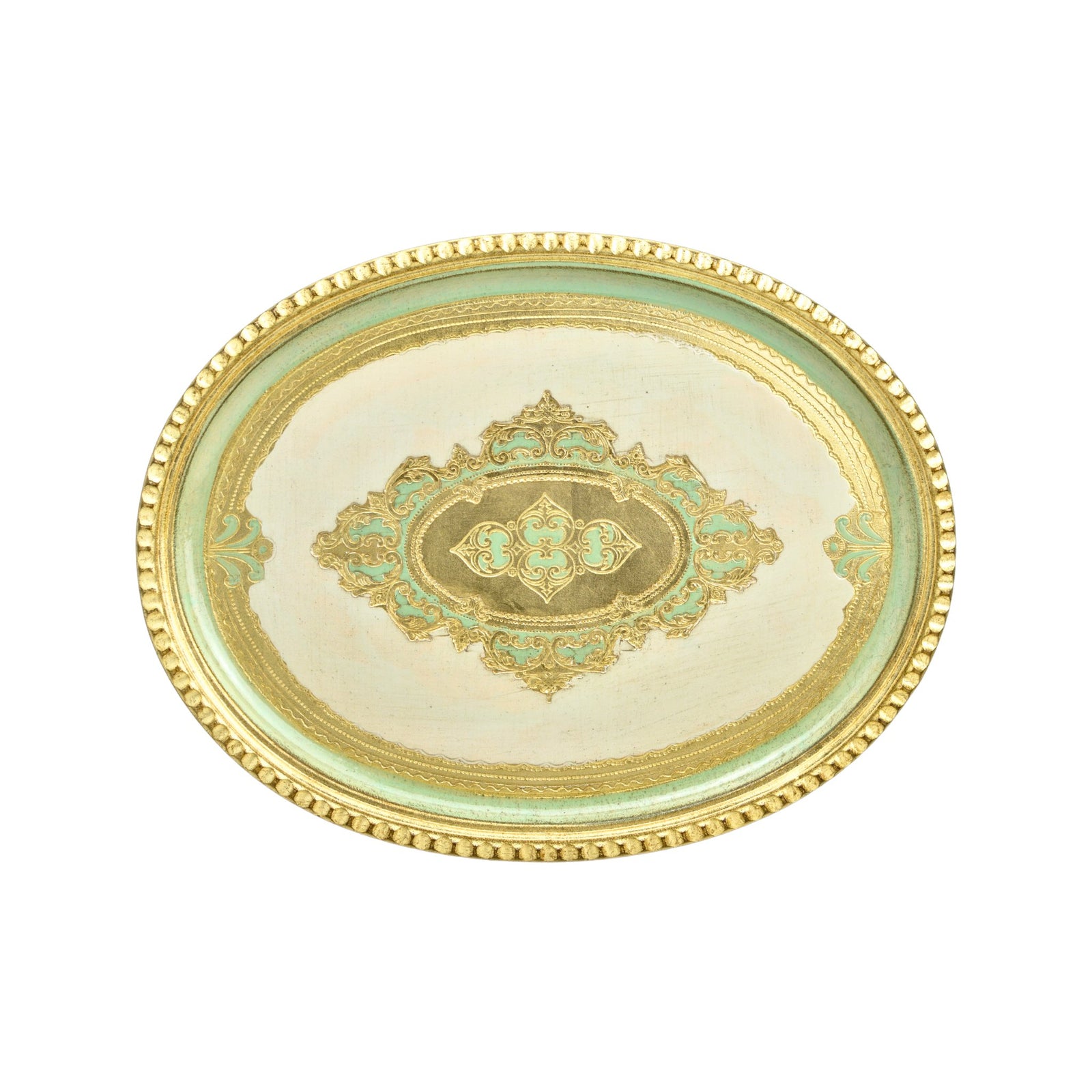 Decorative Florentine wood oval tray with notched edge, available in L or M size, made in Italy, from My Italian Decor.