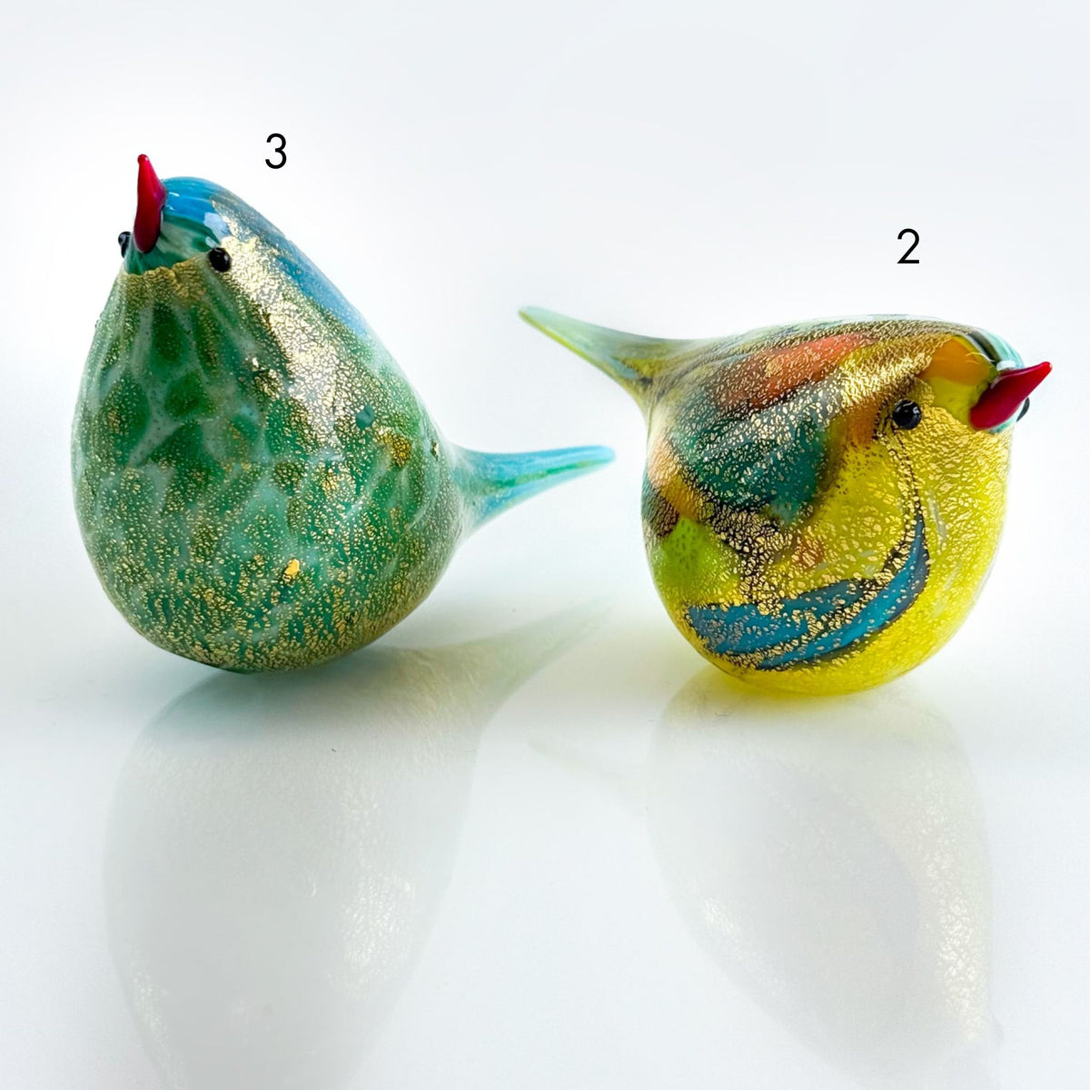 Murano Blown Glass Luca Blue & Green Chirpie Bird Figurine