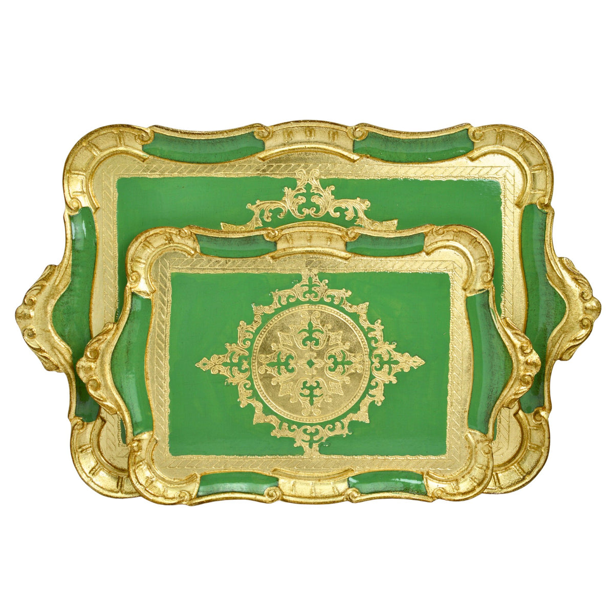 Florentine Carved Wood Tray, Rectangle with Scalloped Design