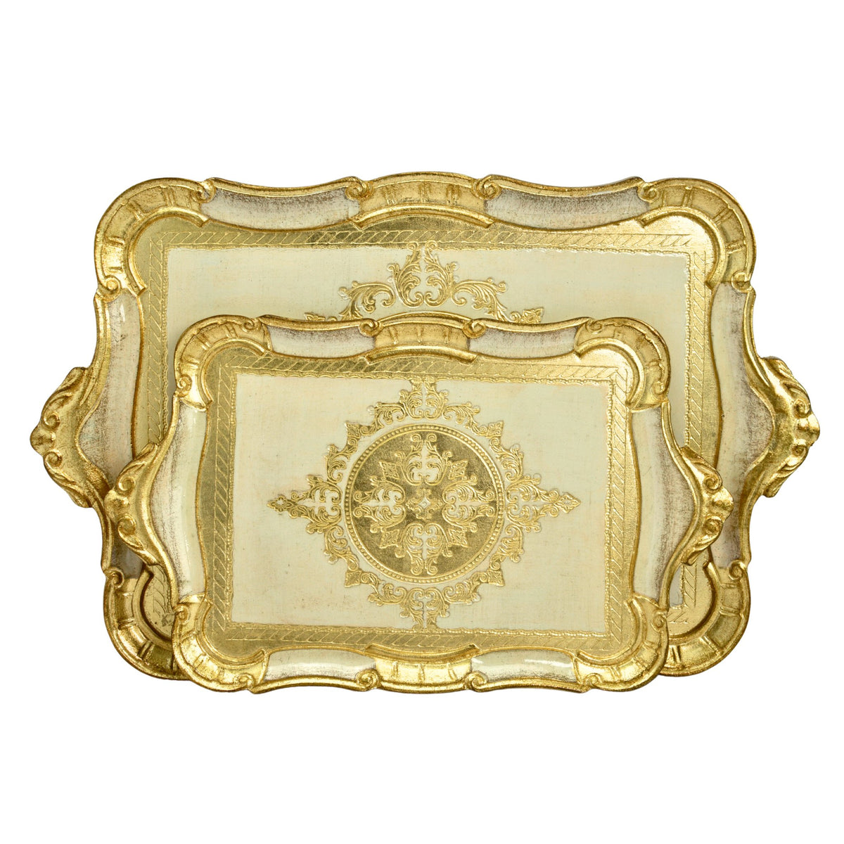 Florentine Carved Wood Tray, Rectangle with Scalloped Design