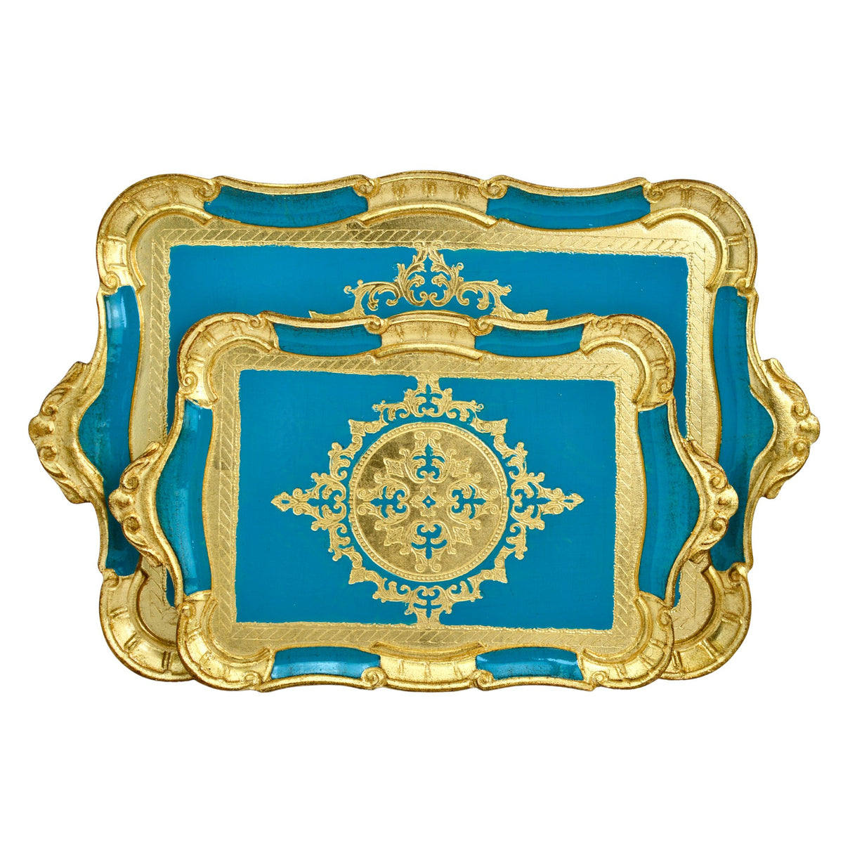 Florentine Carved Wood Tray, Rectangle with Scalloped Design