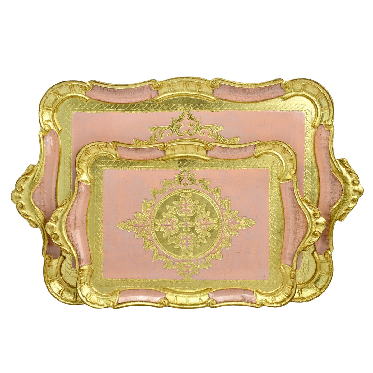 Florentine Carved Wood Tray, Rectangle with Scalloped Design