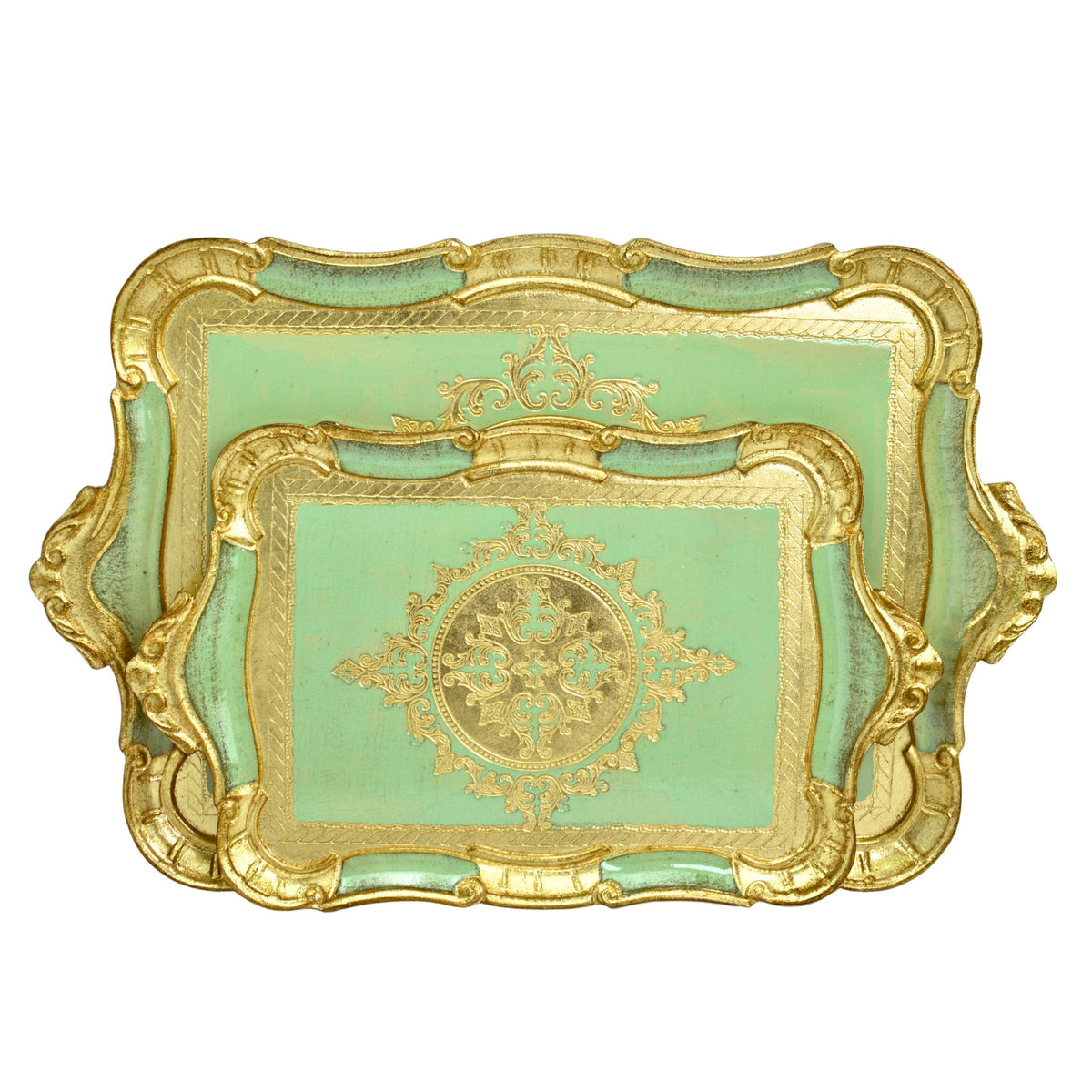 Florentine Carved Wood Tray, Rectangle with Scalloped Design