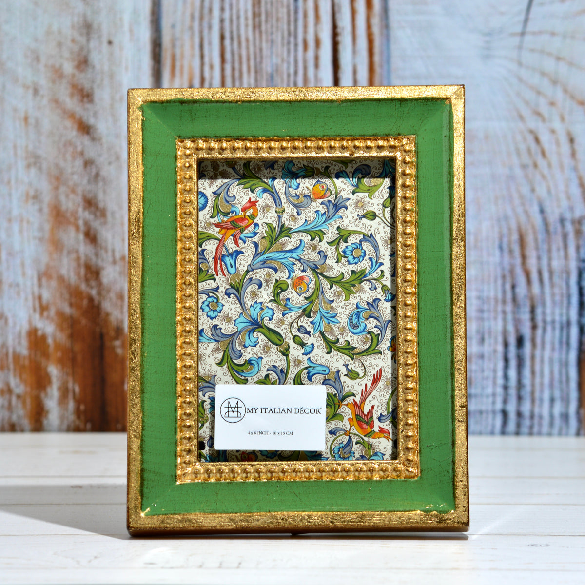 Italian Florentine Carved Wood Basil Green Photo Frame, 4x6 or 5x7