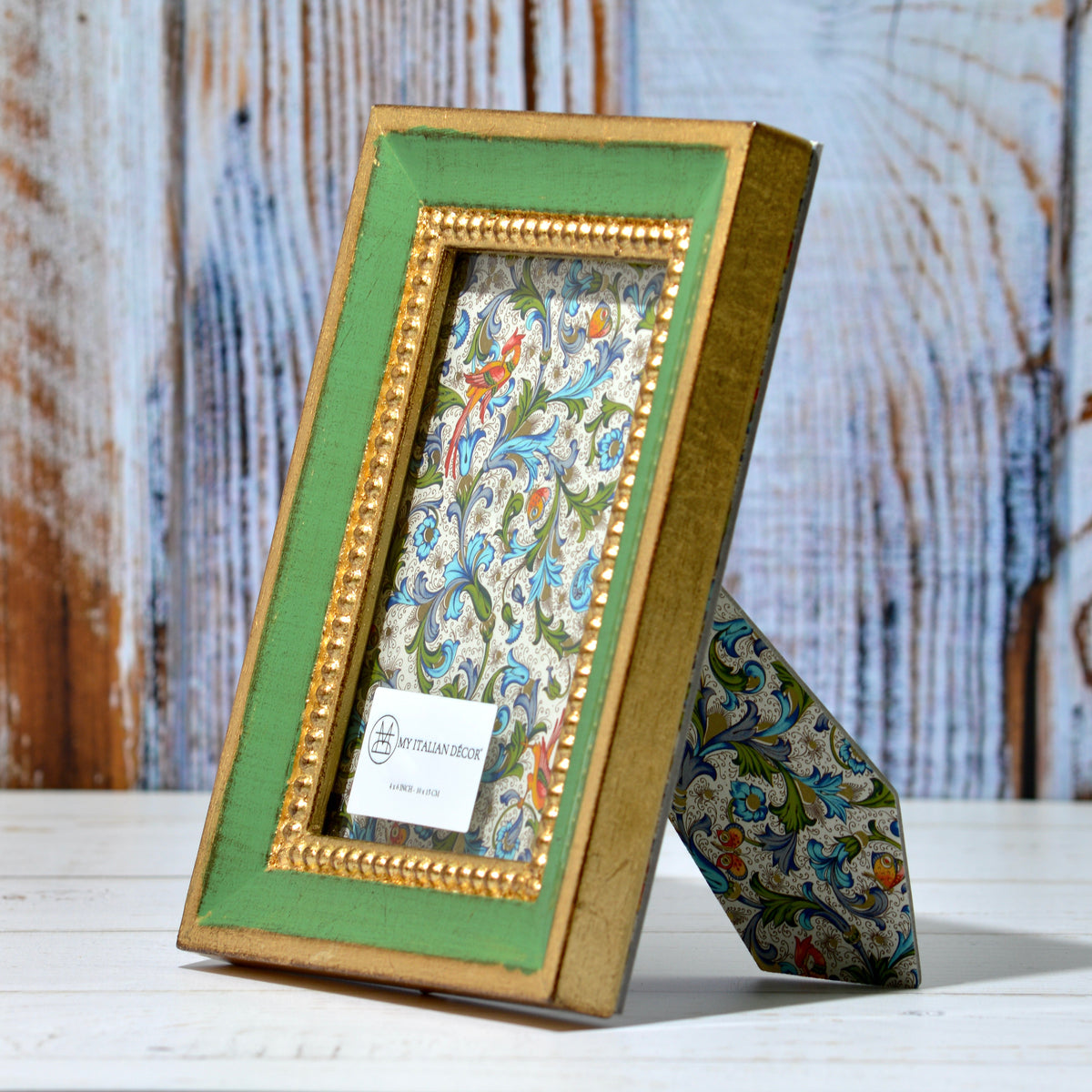 Italian Florentine Carved Wood Basil Green Photo Frame, 4x6 or 5x7