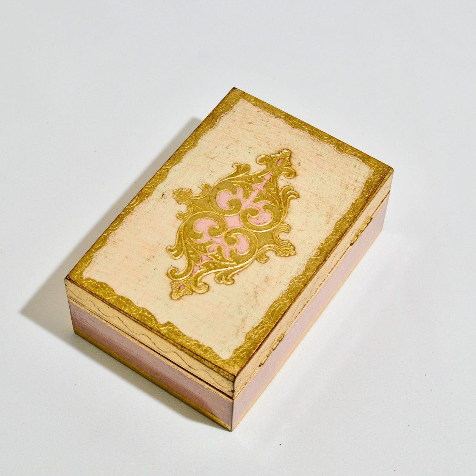 Stacked Florentine carved wood jewelry boxes by My Italian Decor, 4x6 inches with intricate decorative designs.