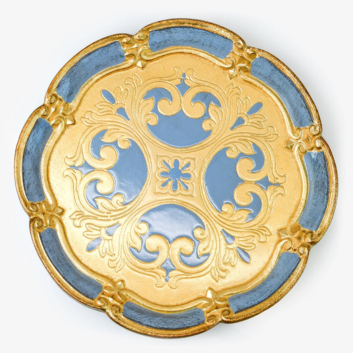 Florentine Carved Wood Round Deep Tray, Made in Italy