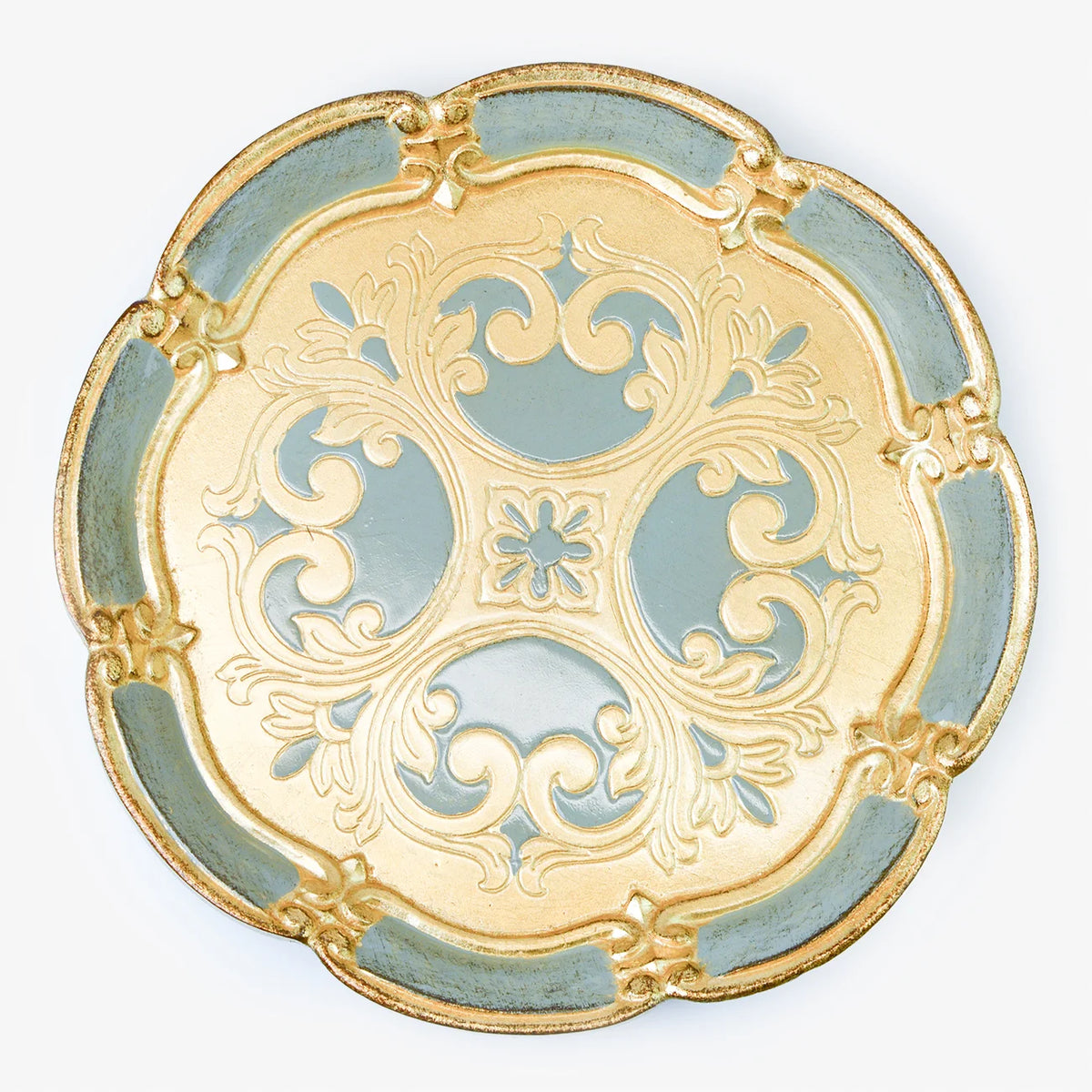Florentine Carved Wood Round Deep Tray, Made in Italy