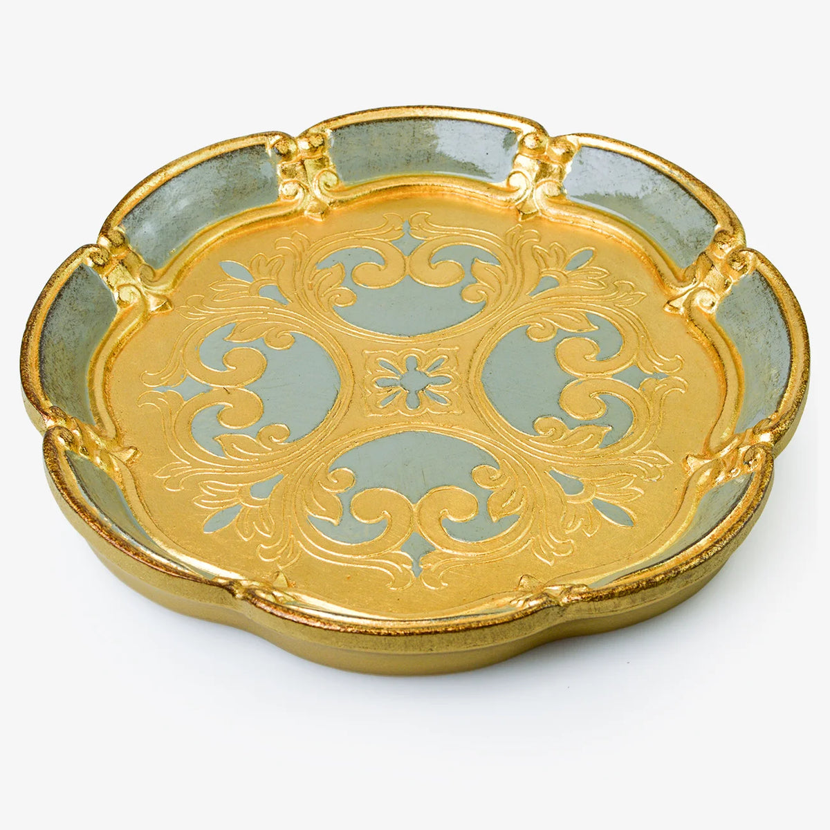 Florentine Carved Wood Round Deep Tray, Made in Italy