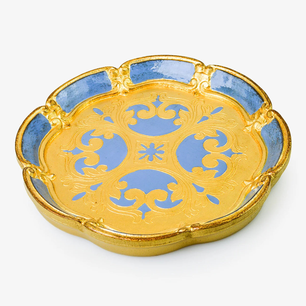 Florentine Carved Wood Round Deep Tray, Made in Italy