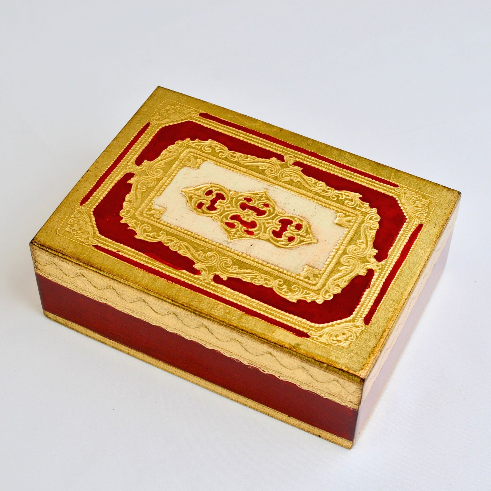 Florentine carved wood jewelry storage box with intricate design, measuring 5x7 inches, by My Italian Decor.