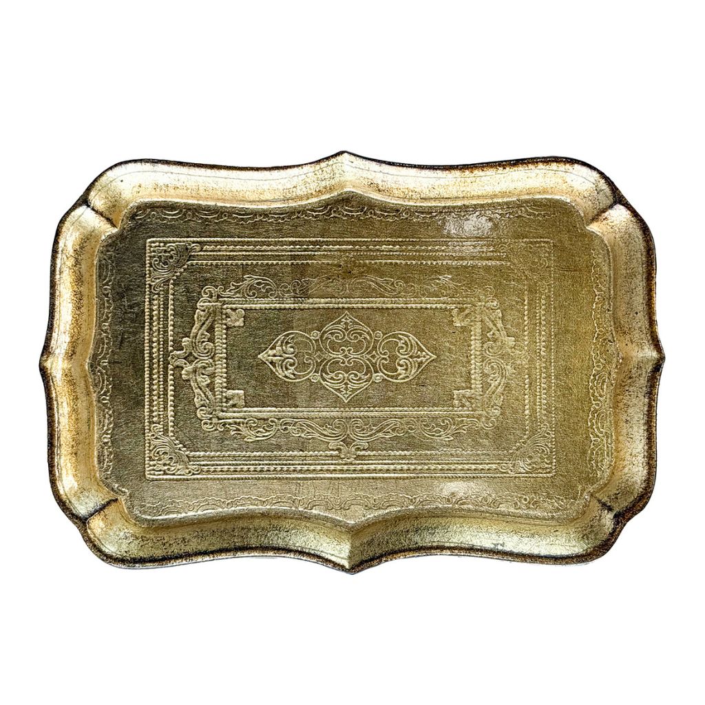 Florentine Carved Wood Rectangle Scalloped Mini Tray