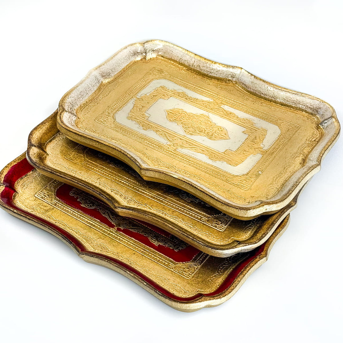 Florentine Carved Wood Rectangle Scalloped Mini Tray