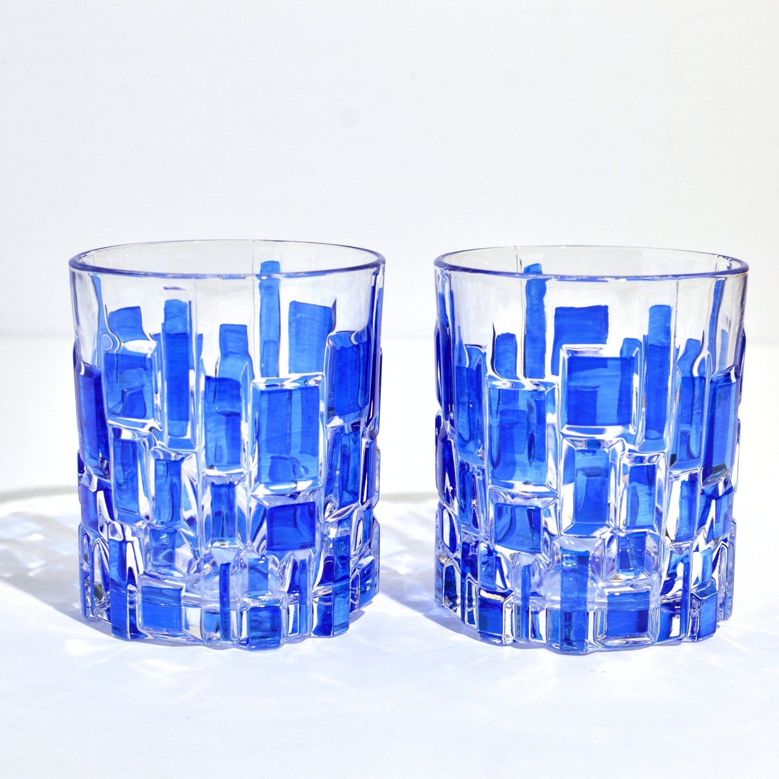 Etna Hand Painted Italian Crystal Short Glasses, Blue - My Italian Decor