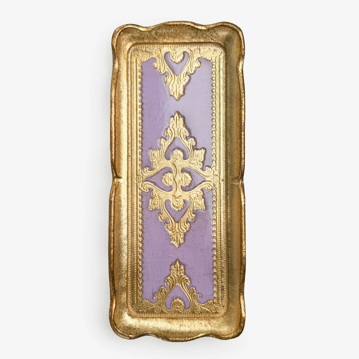 Decorative Florentine carved gilded wood narrow tray by My Italian Decor, featuring intricate Italian craftsmanship and ornate design.