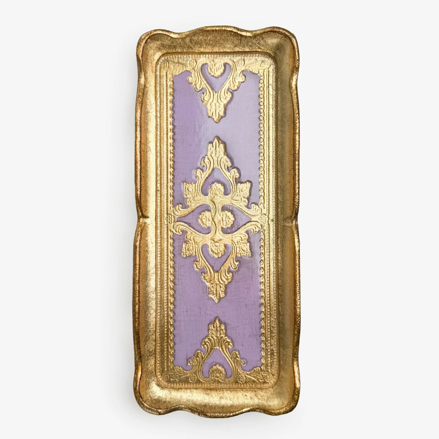 Close-up of a Florentine carved gilded wood decorative tray from Italy, showcasing intricate details and elegant craftsmanship.