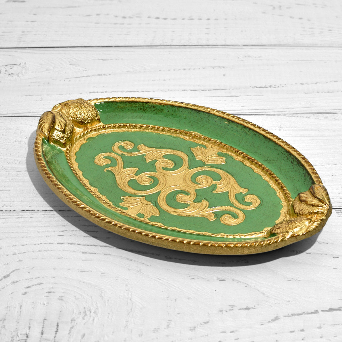 Florentine Carved Wood Small Oval Lemon Design Tray