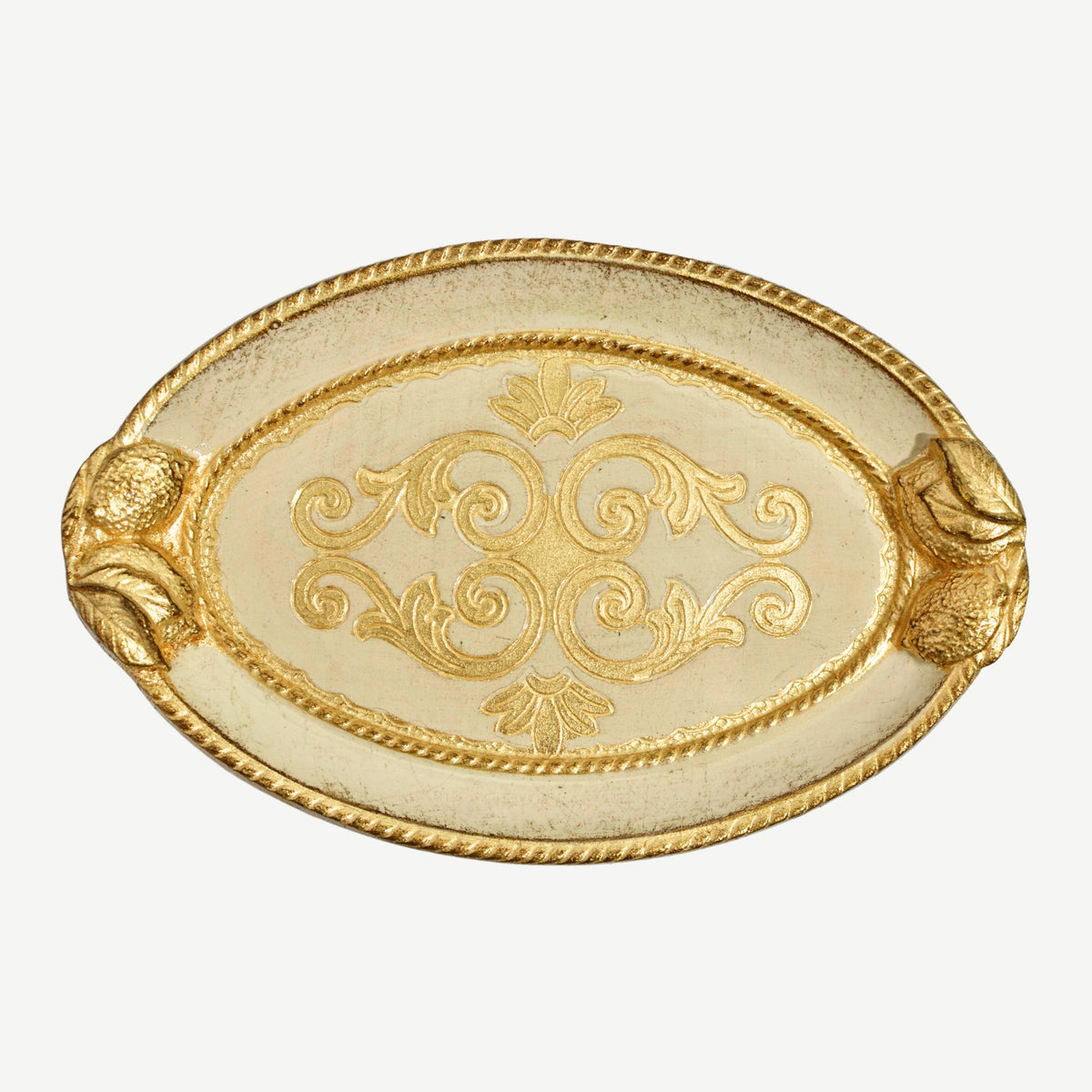 Florentine Carved Wood Small Oval Lemon Design Tray