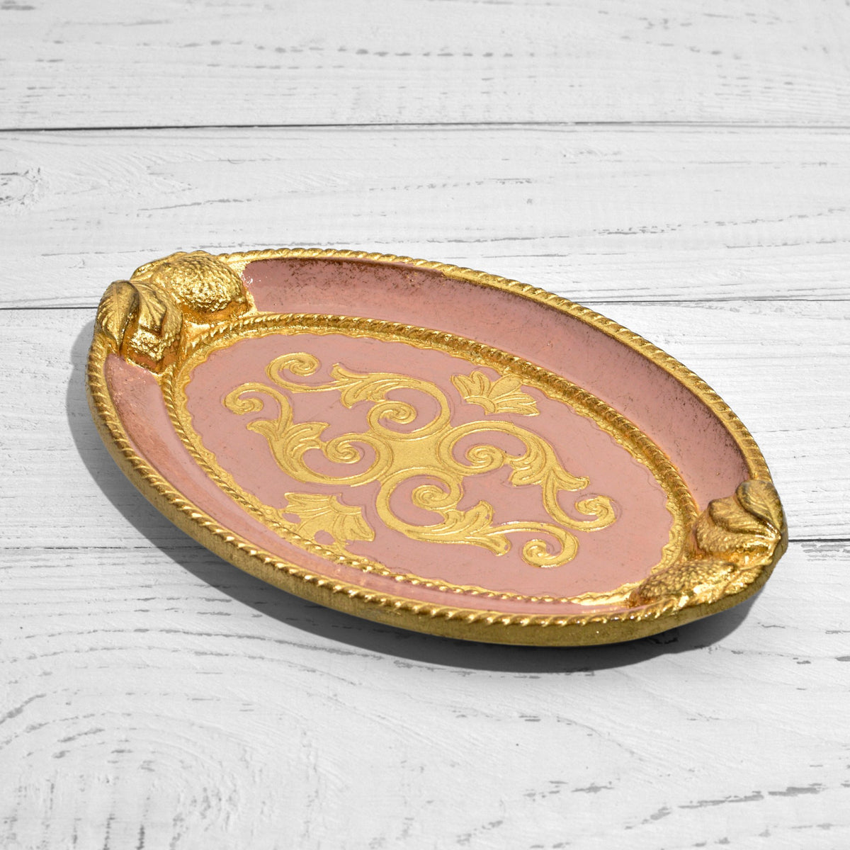 Florentine Carved Wood Small Oval Lemon Design Tray