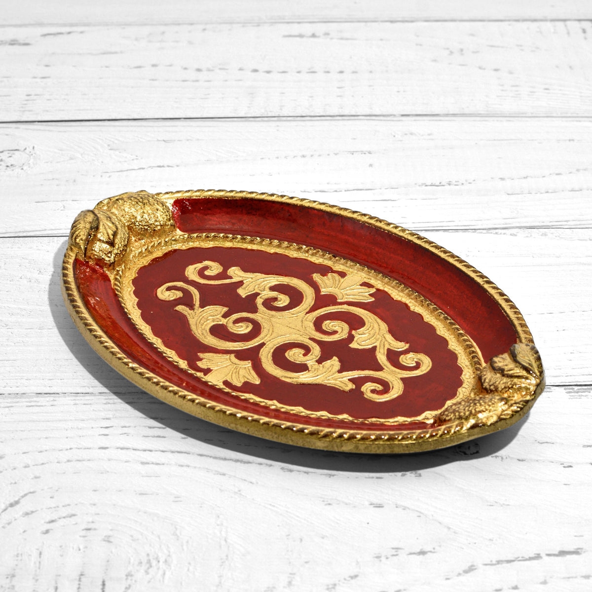 Florentine Carved Wood Small Oval Lemon Design Tray