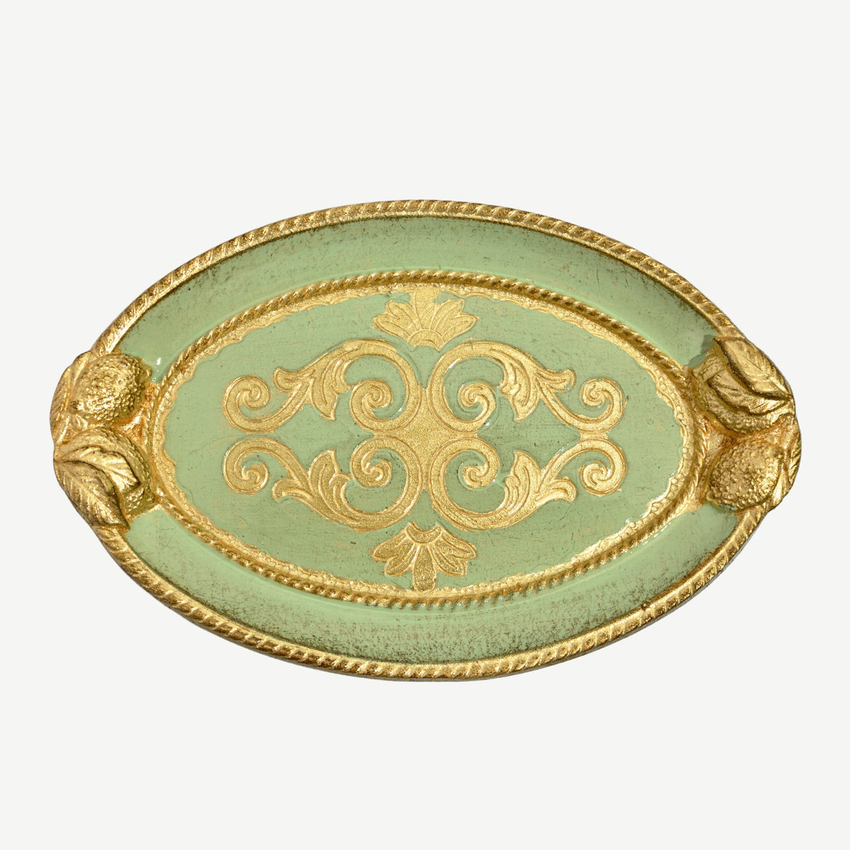 Florentine Carved Wood Small Oval Lemon Design Tray