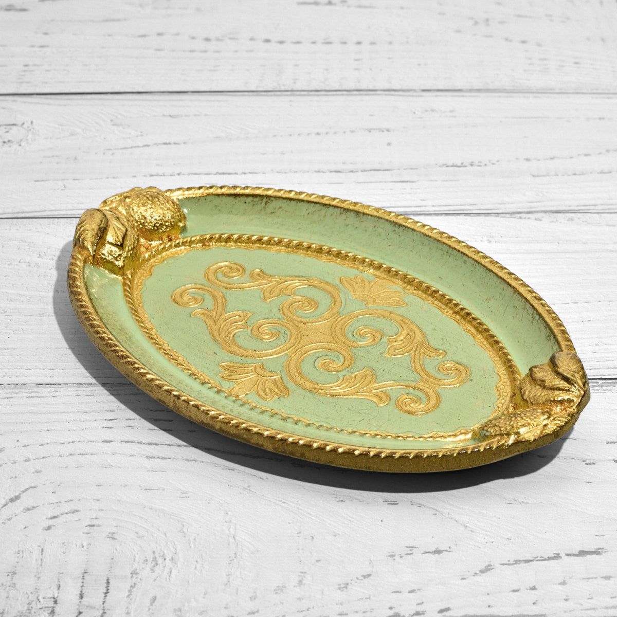 Florentine Carved Wood Small Oval Lemon Design Tray