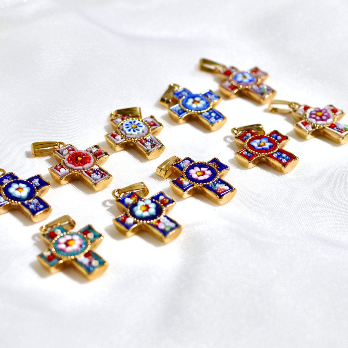 Florentine Mosaic Cross Pendant Necklace, Mini, Made In Italy - My Italian Decor