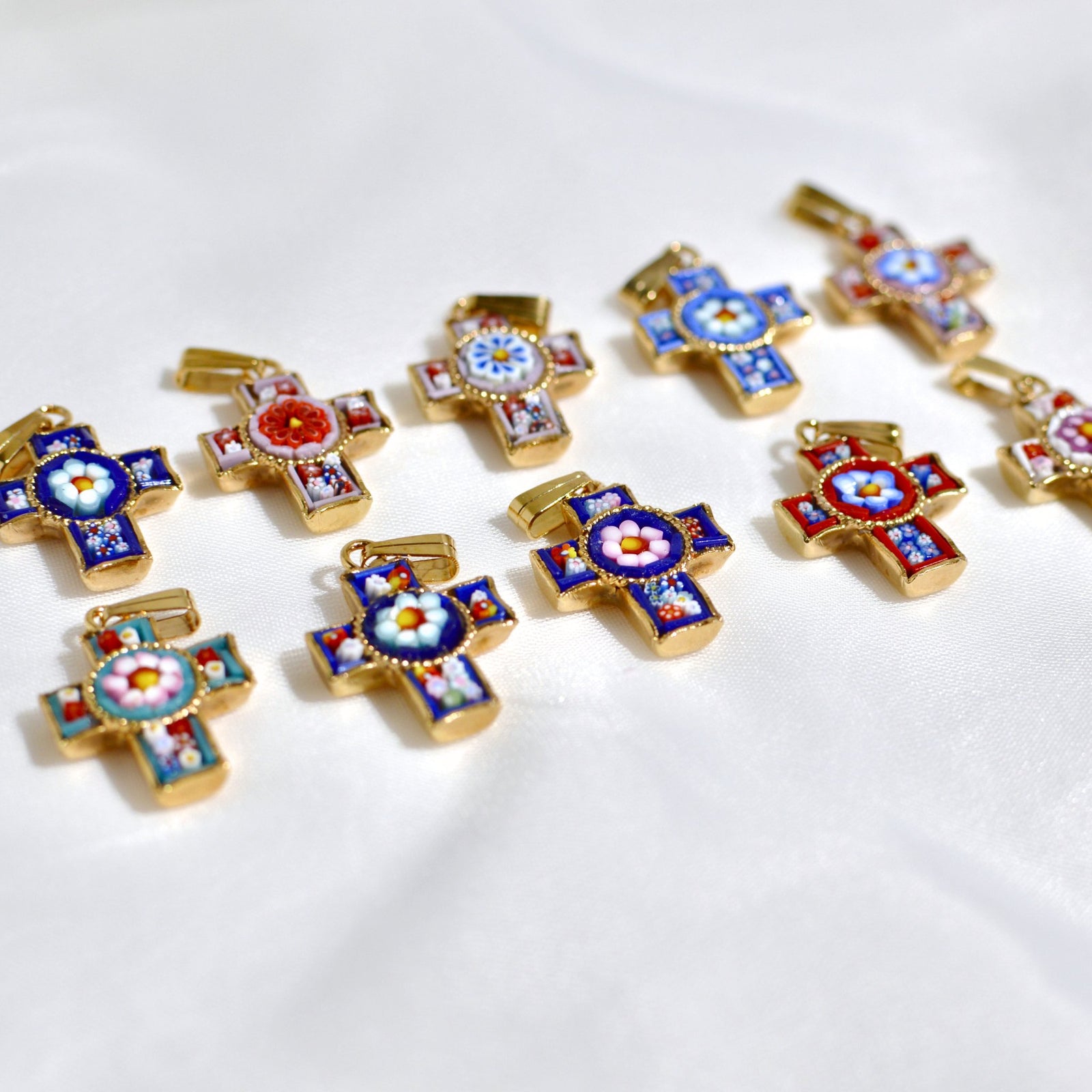 Florentine Mosaic Cross Pendant Necklace, Mini, Made In Italy - My Italian Decor