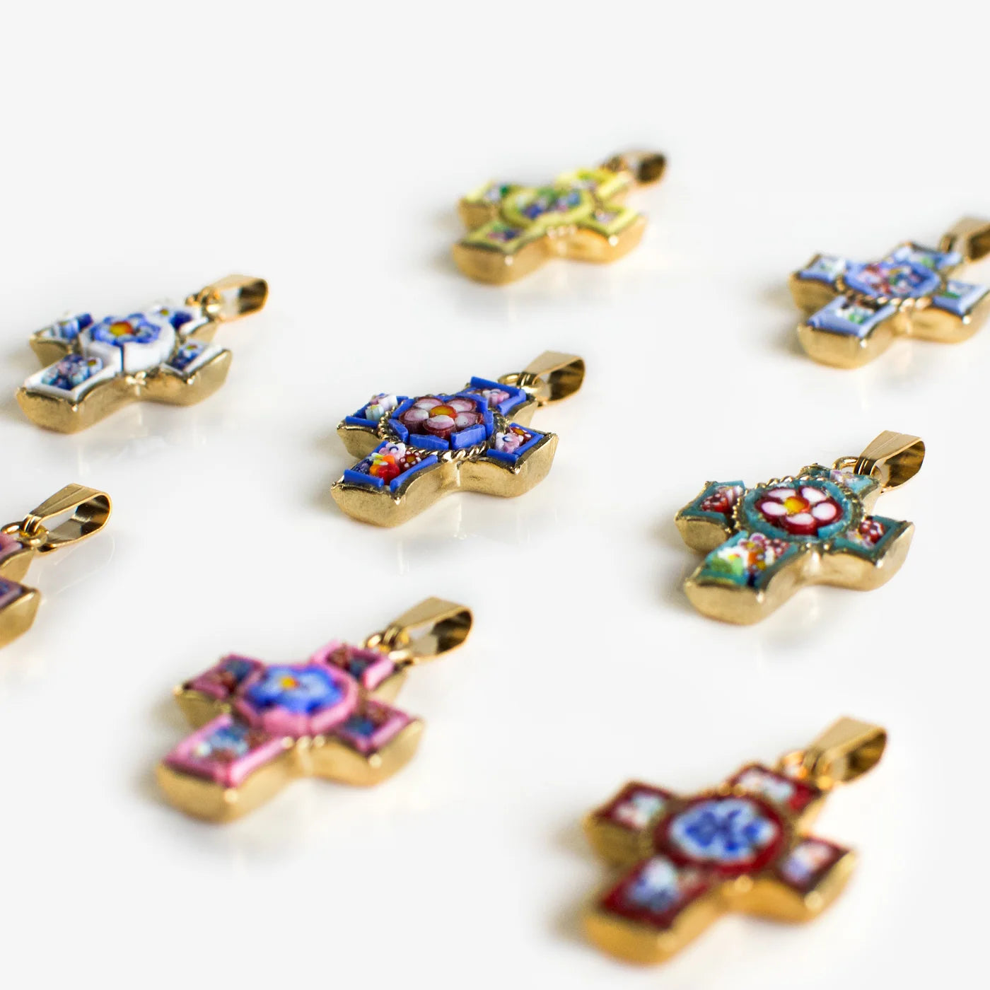 Florentine Mosaic Cross Pendant Necklace, Mini, Made In Italy - My Italian Decor