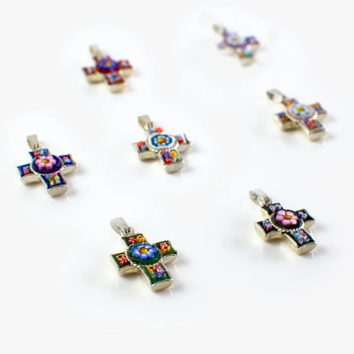 Florentine Mosaic Cross Pendant Necklace, Mini, Made In Italy - My Italian Decor