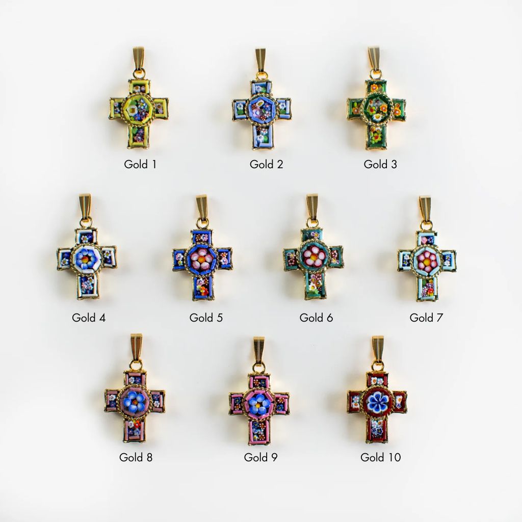 Florentine Mosaic Cross Pendant Necklace, Mini, Made In Italy - My Italian Decor