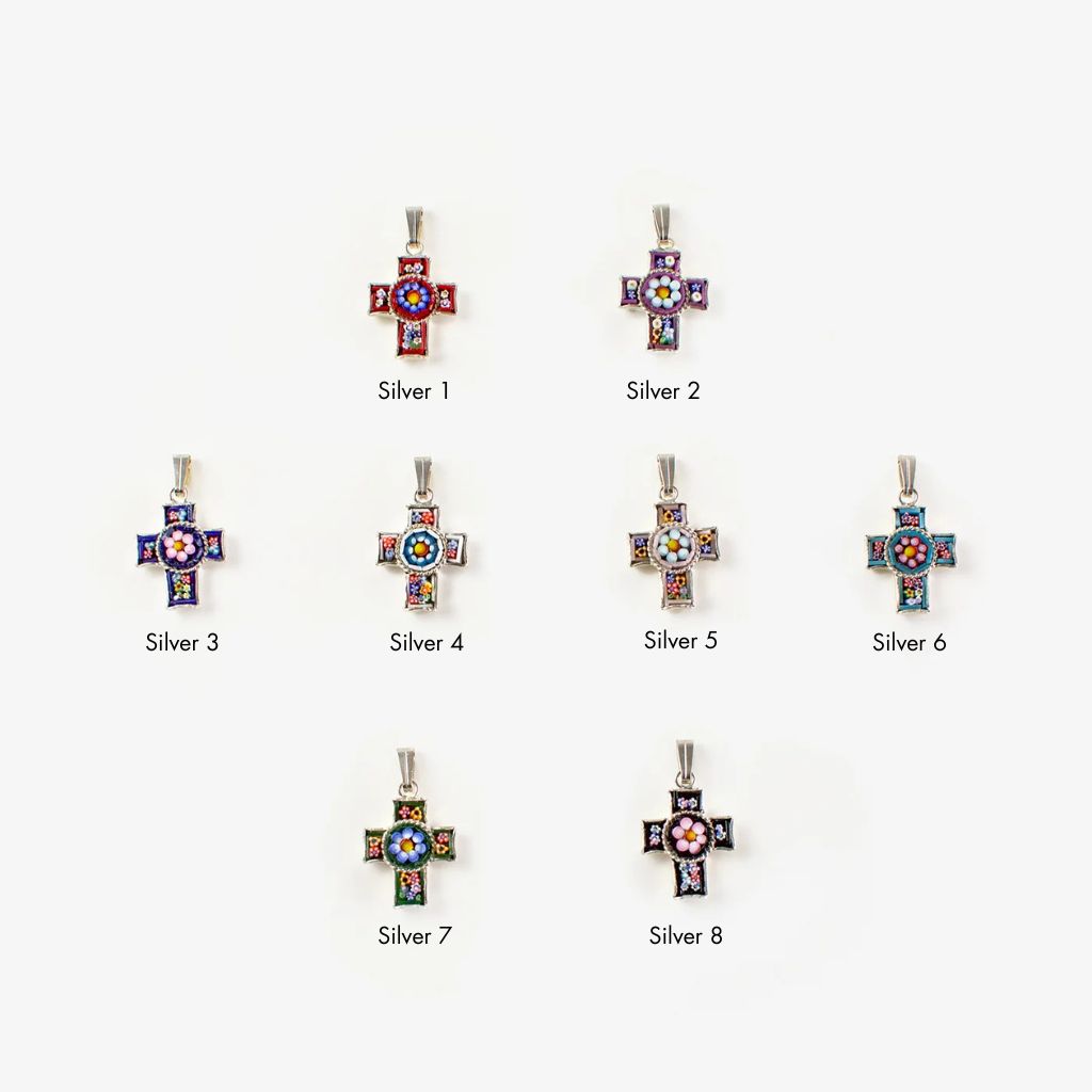 Florentine Mosaic Cross Pendant Necklace, Mini, Made In Italy - My Italian Decor