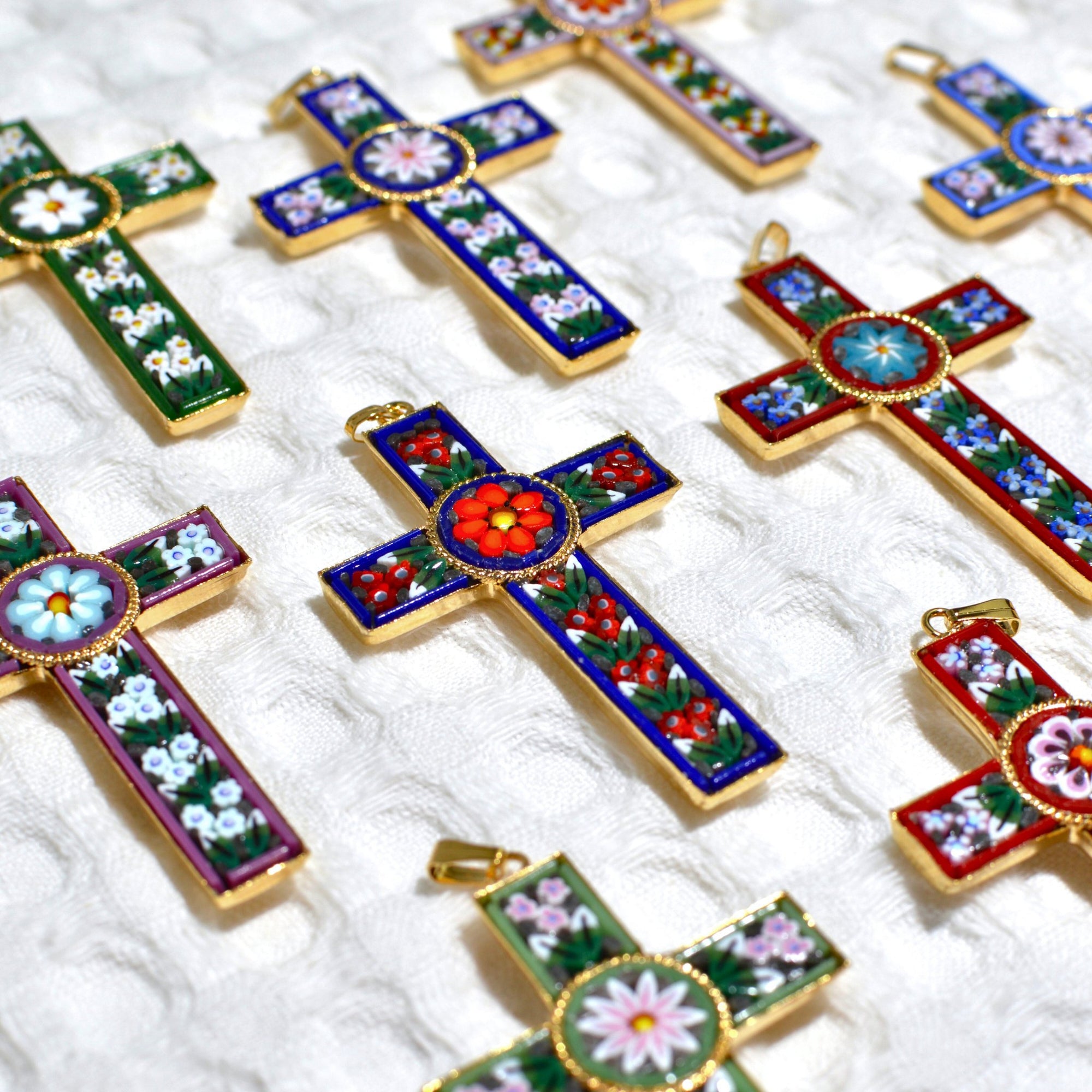 Florentine Mosaic Cross Pendant Necklace, 2" Medium, Made In Italy - My Italian Decor
