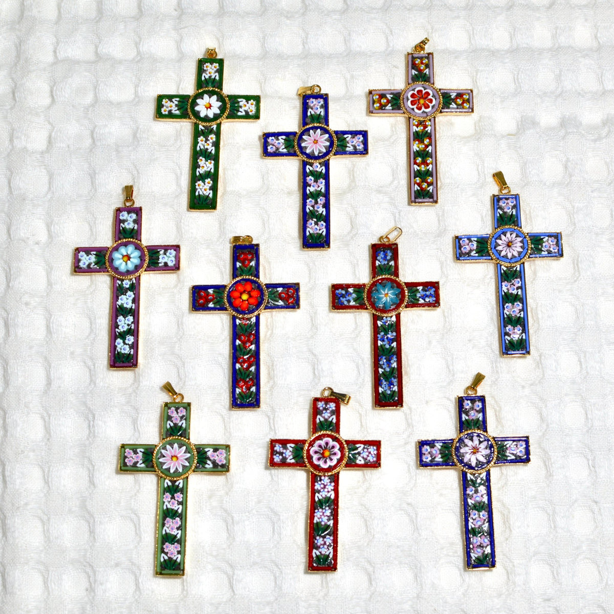 Florentine Mosaic Cross Pendant Necklace, 2&quot; Medium, Made In Italy - My Italian Decor