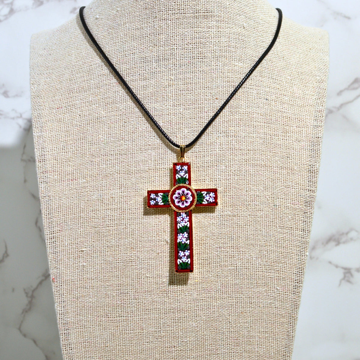 Florentine Mosaic Cross Pendant Necklace, 2&quot; Medium, Made In Italy - My Italian Decor