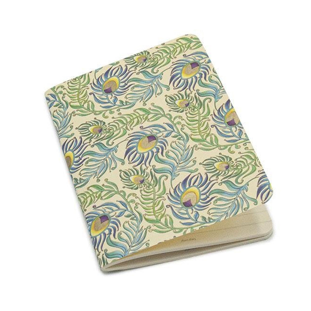 Set of 4 softcover Florentine design journals by My Italian Decor, 4x6 size with peacock pattern on the covers.