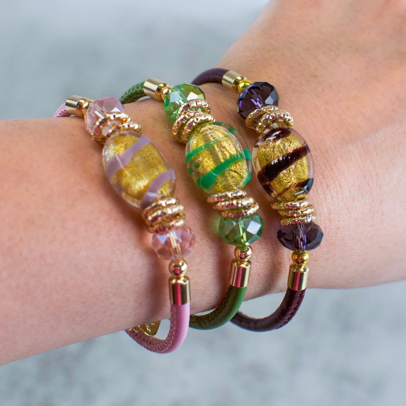 Colorful Murano Glass Adelina Beaded Bracelet by MyItalianDecor, showcasing vibrant glass beads on a delicate bracelet.
